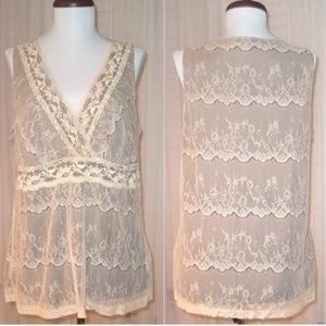 Cream Lace Shell w/ Brown Liner - XL - BRAND NEW